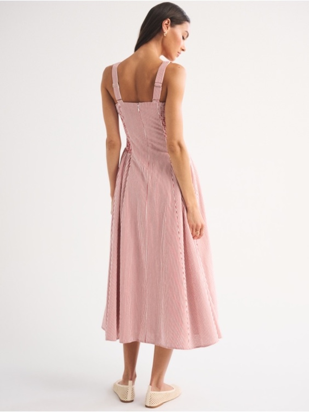 Abercrombie & Fitch Red and White Striped Midi Dress - Picture 6 of 9